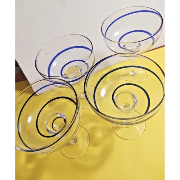Large Pier 1 Blue Swirline Margarita Glasses Set of 4 Cobalt Blue Swirls - Picture 7 of 10